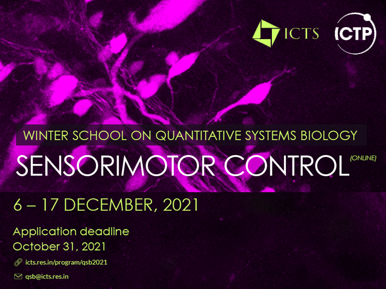 Applications invited for ICTP-ICTS Winter School on Quantitative Systems Biology (ONLINE)