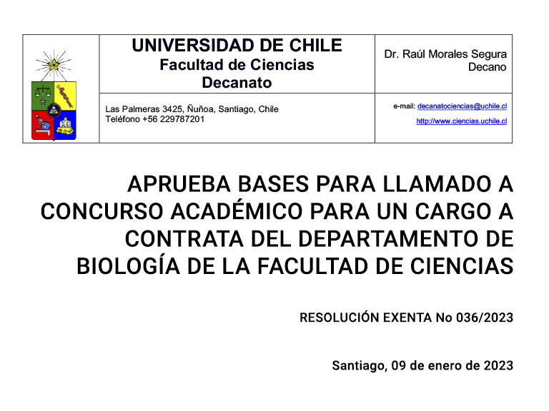 Concurso Académico Fisióloga, Depto Biología, Facultad de Ciencias, U de Chile